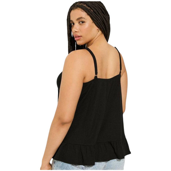 Torrid NWT Texture Knit Woven Eyelet Square Neck Swing Tank Black Size 0X (L/12) - Picture 2 of 7
